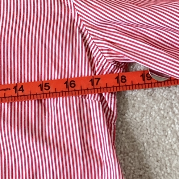 1980s Vintage Jaeger Red and White Fine Striped Fitted Collared Blouse UK Sz 10 - Picture 14 of 15